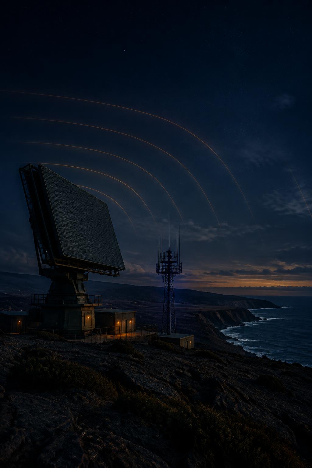 Coastal antenna installation at night